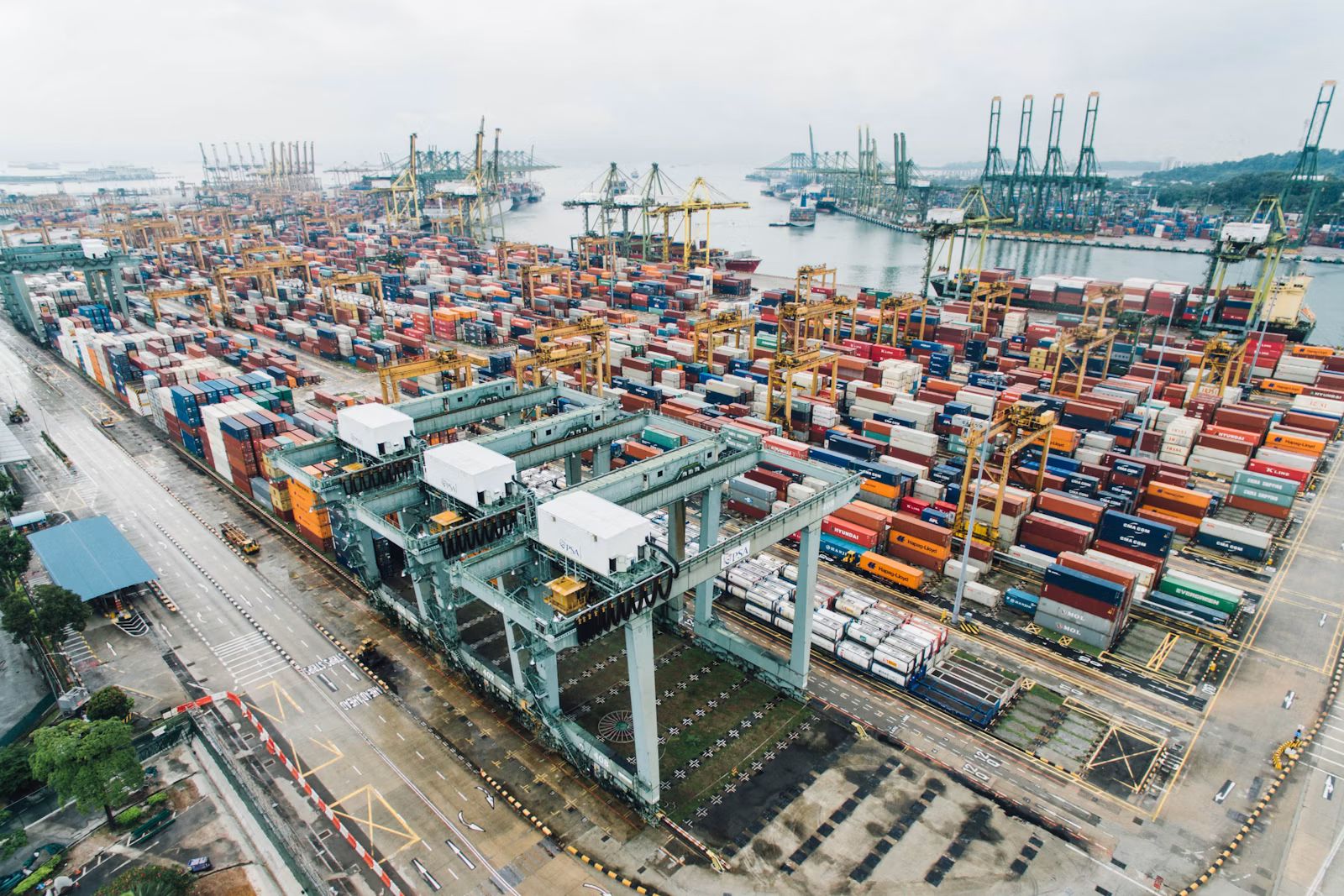 Container ship and cranes at a Gulf port